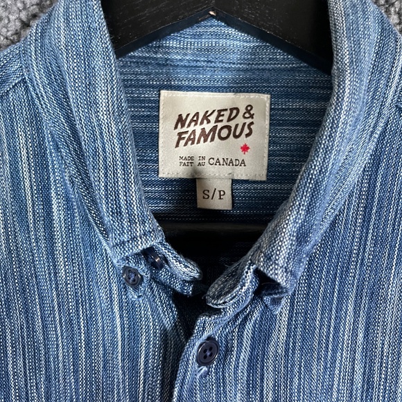 Naked & Famous Cotton Button Down Long Sleeve Shirt - Men's Size S - Blue - Picture 3 of 9